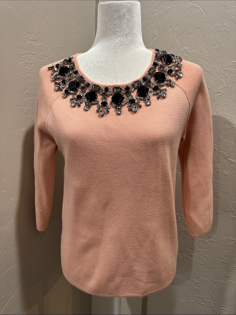 Ann Taylor Pink Sweater with Jeweled Neckline